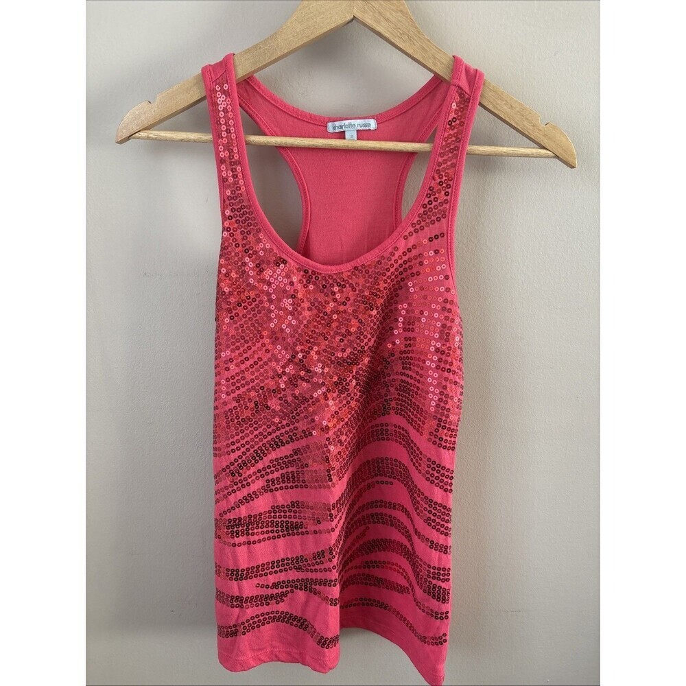Charlotte Russe Women’s Small Hot Pink Racerback Tank Top Sequin Front